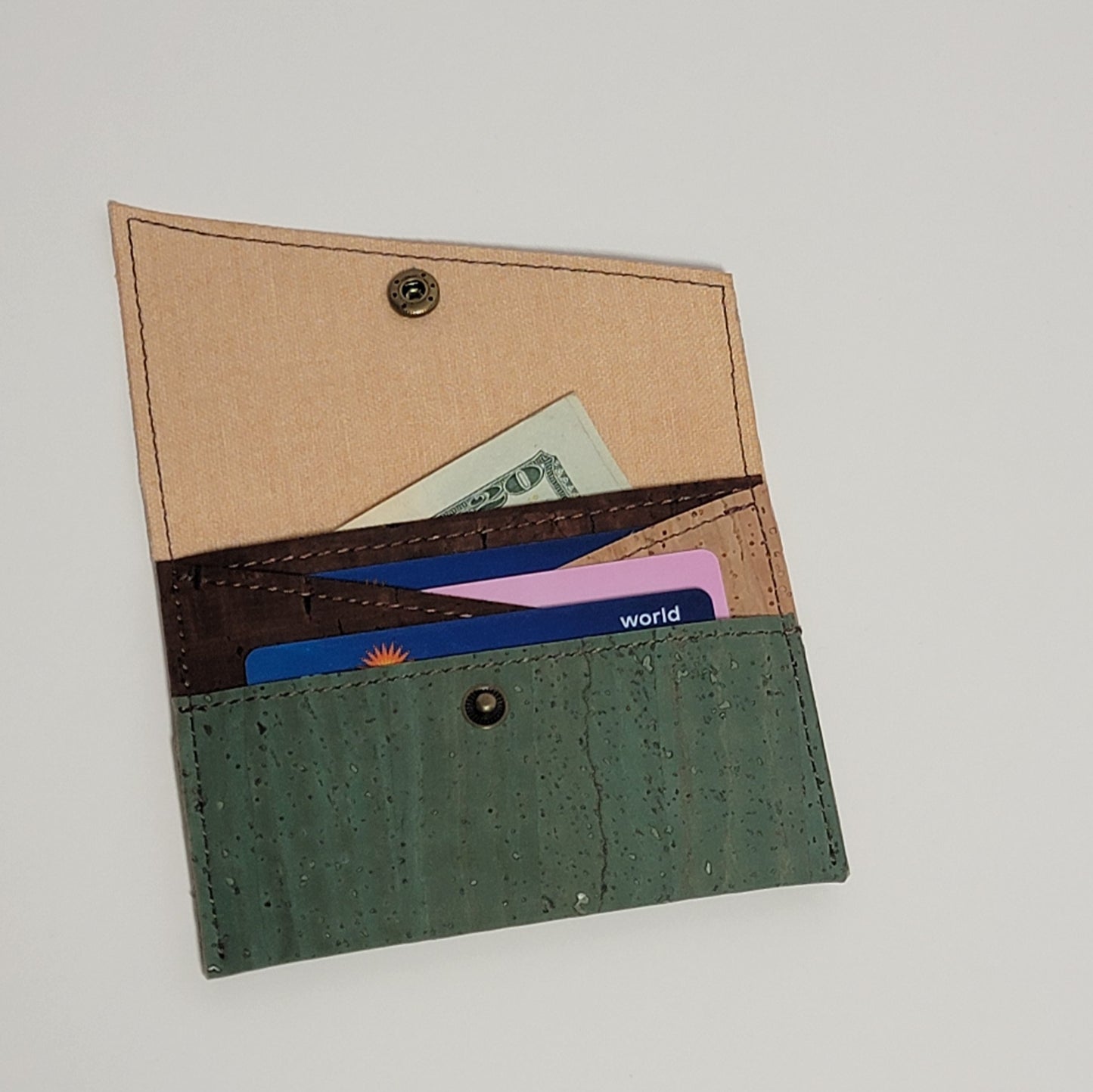Slim Snap Card Wallet - Olive Green/Brown/Natural
