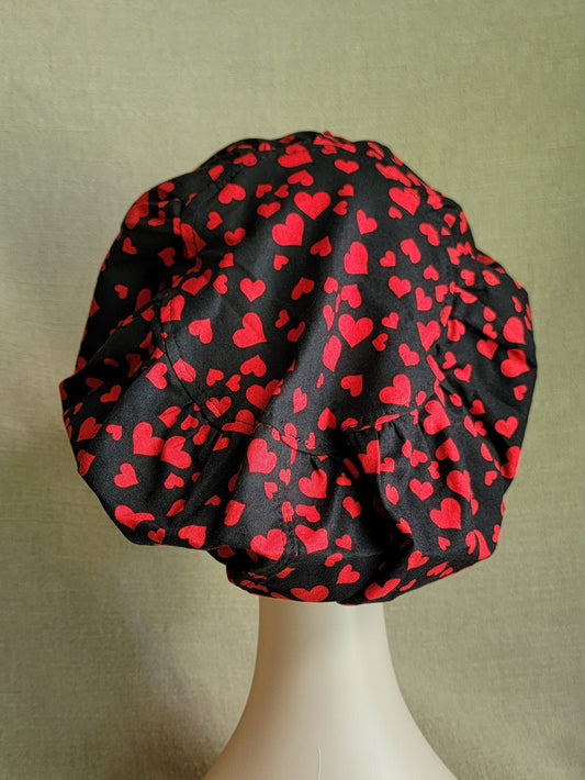 Scrub Cap - Red Hearts/Black