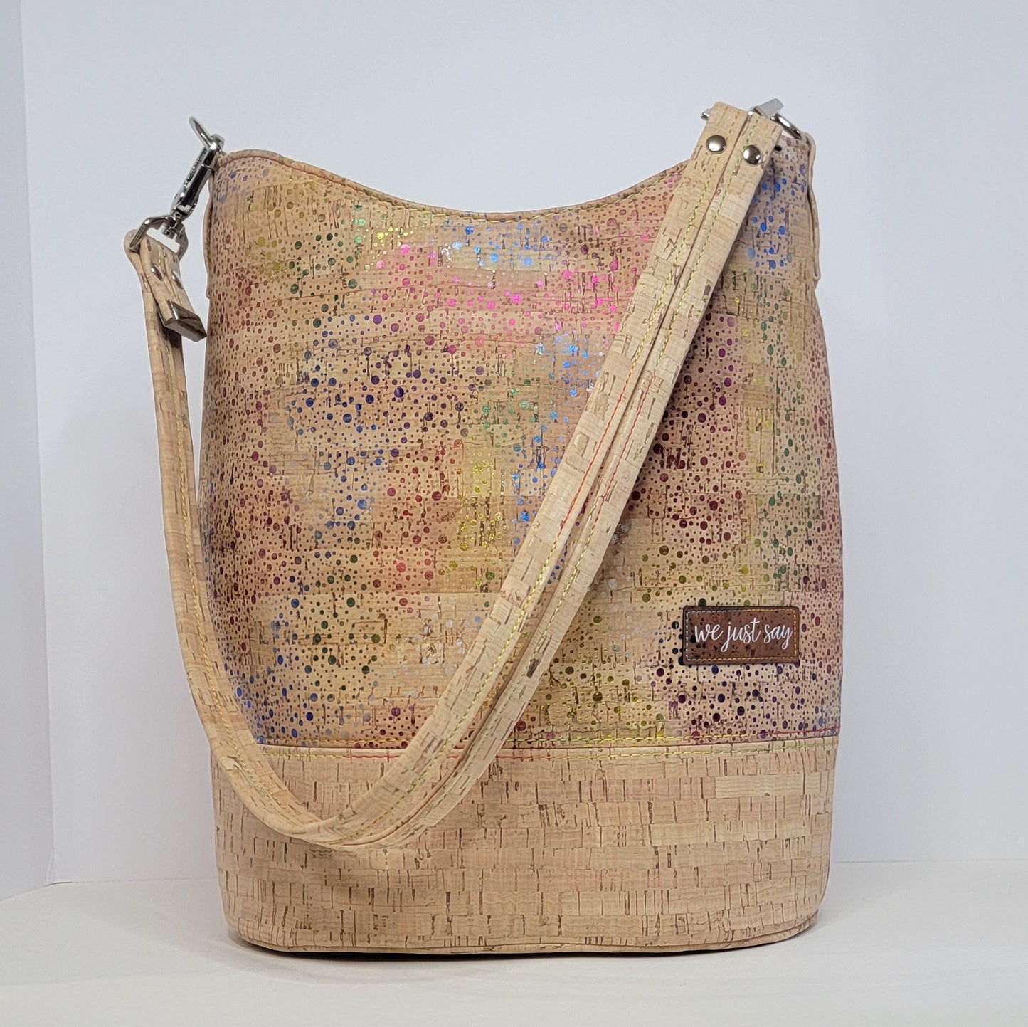 Handcrafted Cork Bucket Bag - Rainbow Speckles