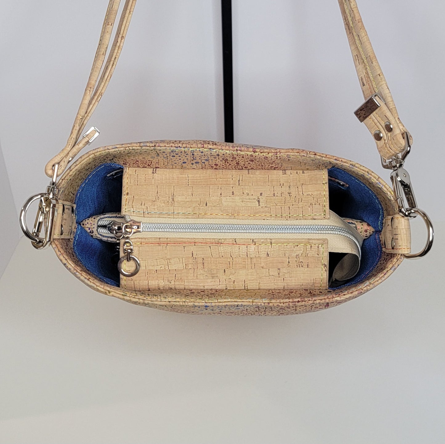 Handcrafted Cork Bucket Bag - Rainbow Speckles