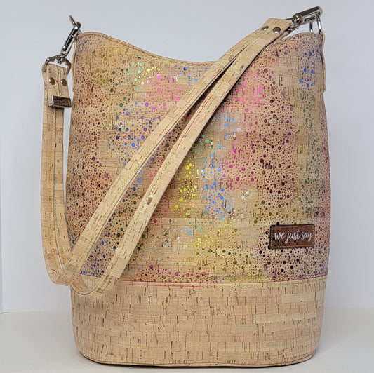 Handcrafted Cork Bucket Bag - Rainbow Speckles