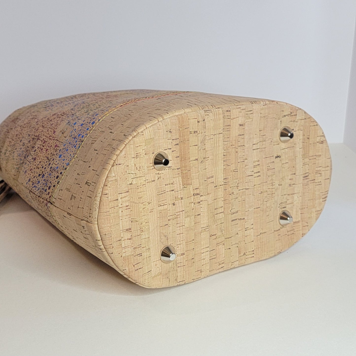 Handcrafted Cork Bucket Bag - Rainbow Speckles