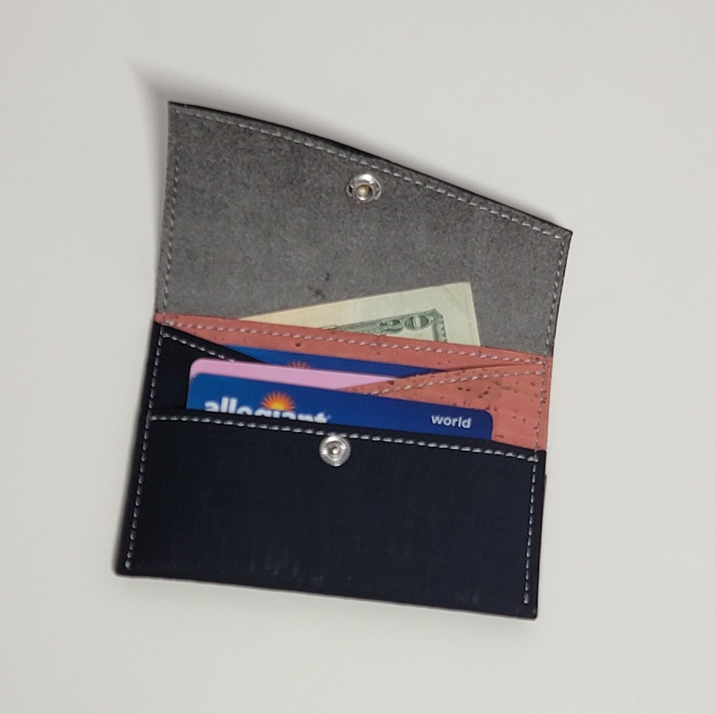 Slim Snap Card Wallet - Navy/Salmon