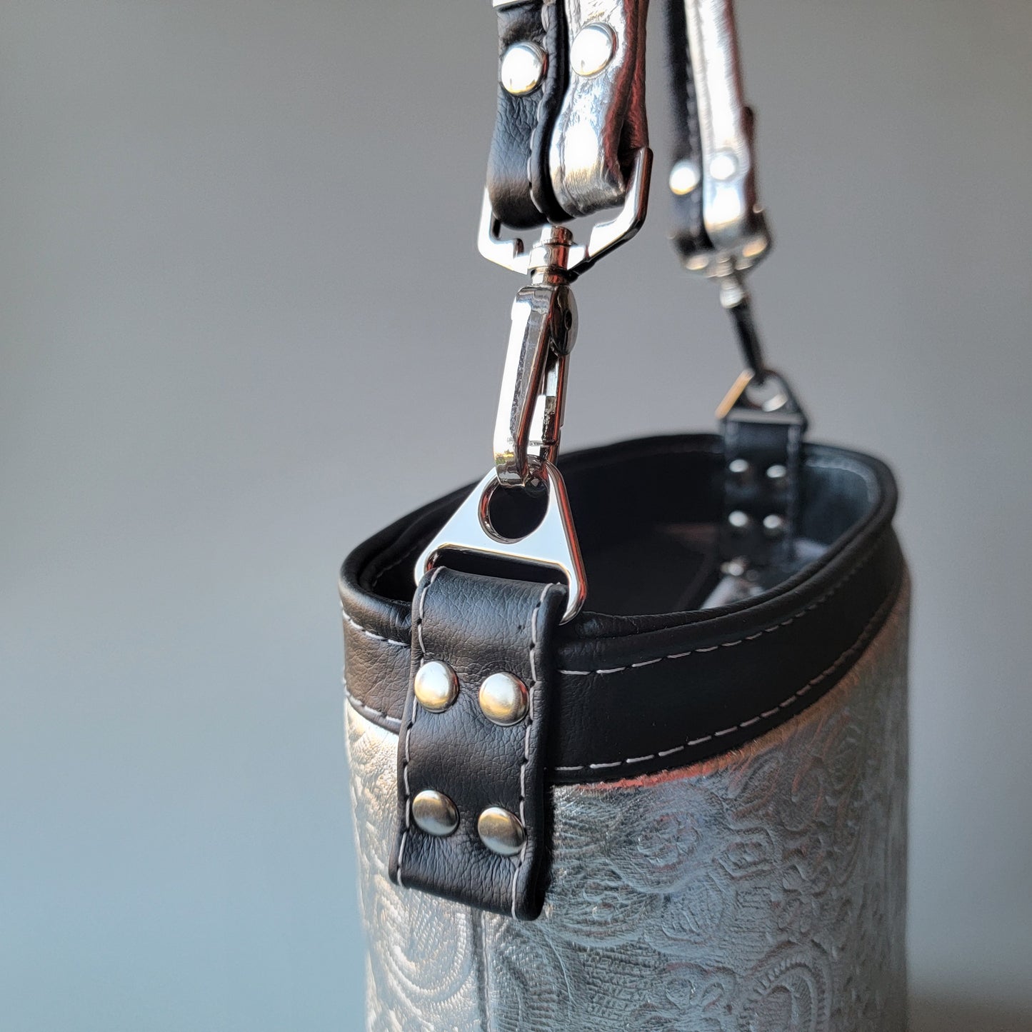 Leather Baby Bucket Bag - Silver/Black