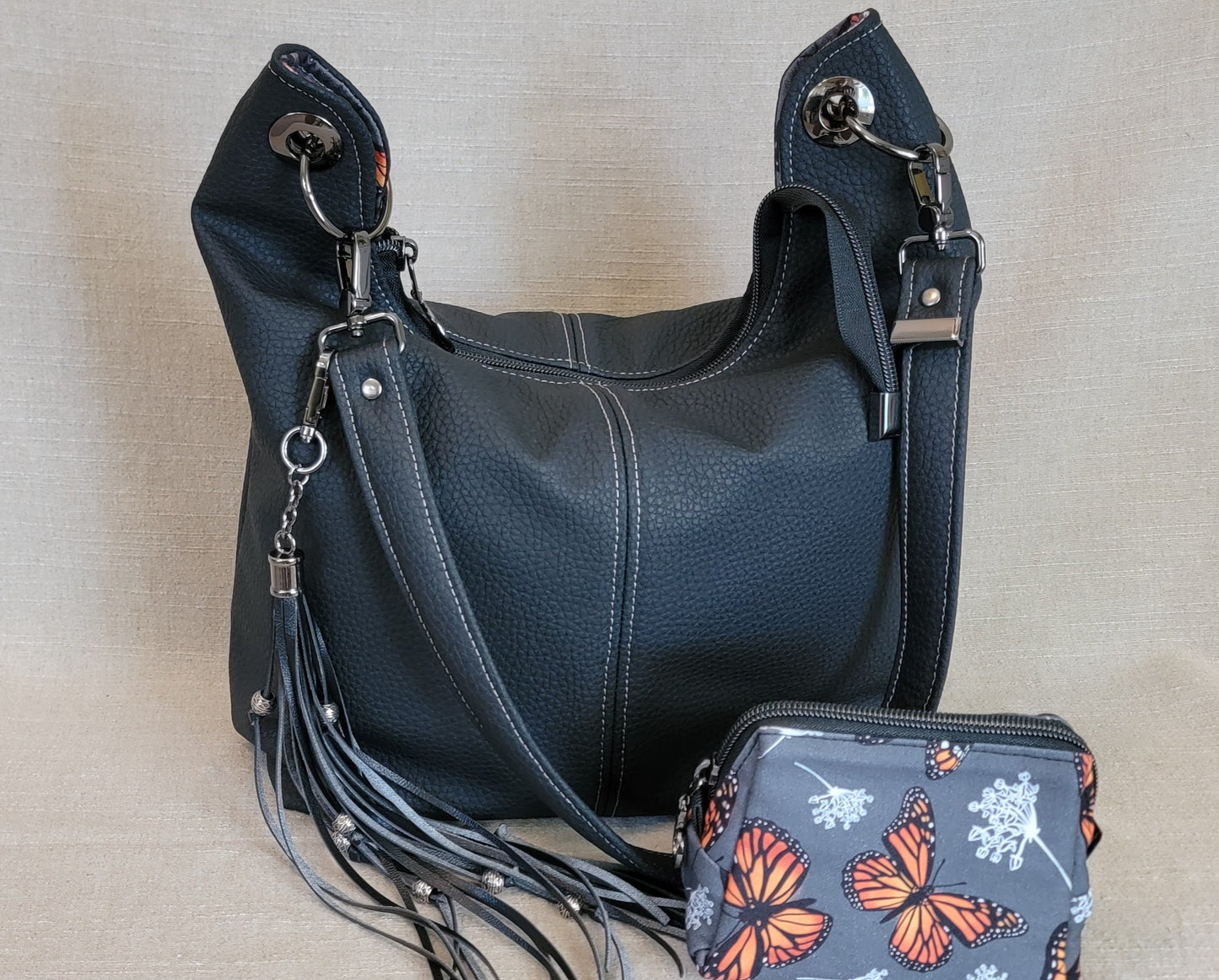 Hobo Bag - Black Pebble Faux Leather