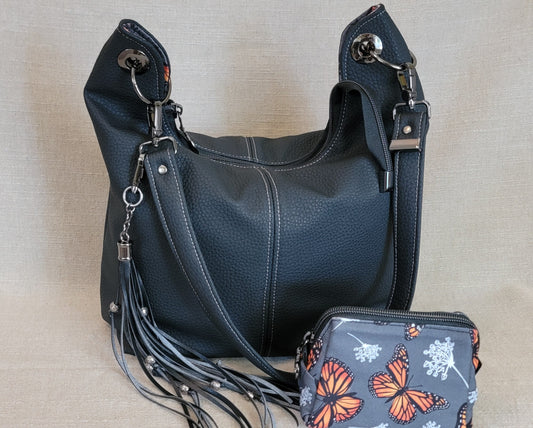 Hobo Bag - Black Pebble Faux Leather