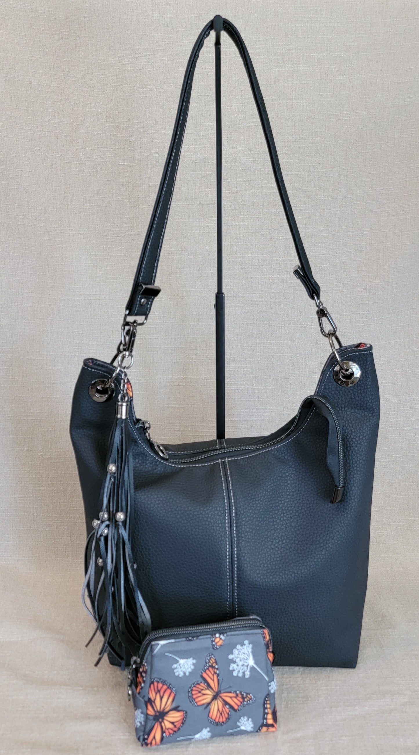 Hobo Bag - Black Pebble Faux Leather