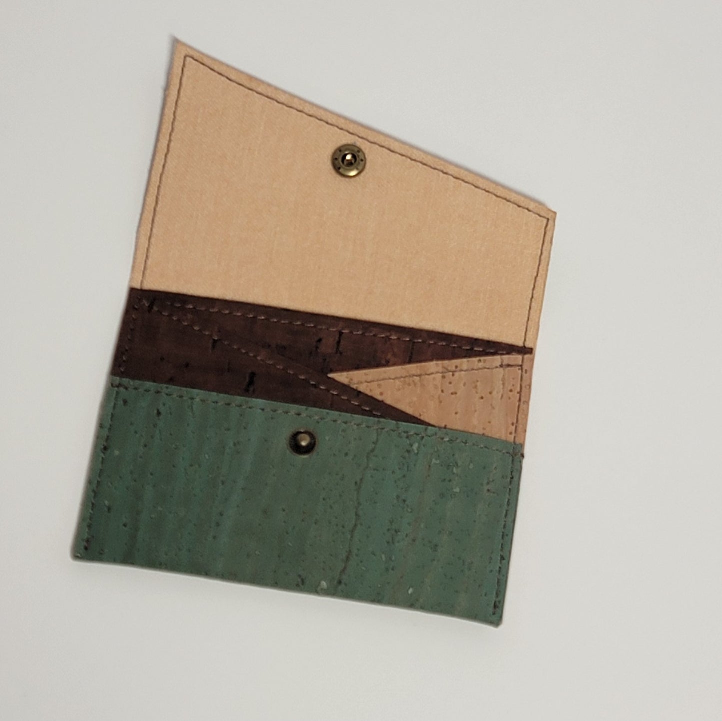 Slim Snap Card Wallet - Olive Green/Brown/Natural