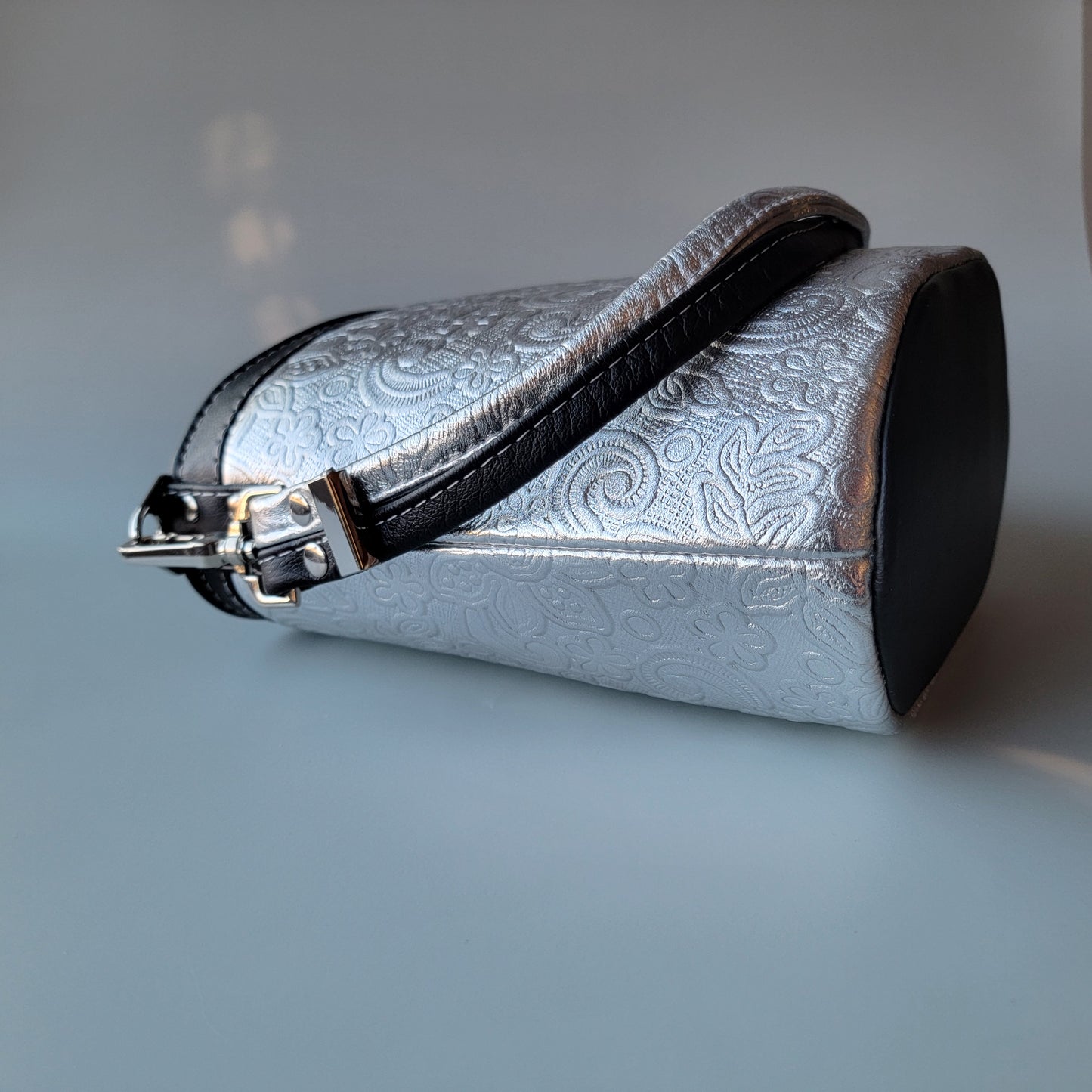 Leather Baby Bucket Bag - Silver/Black